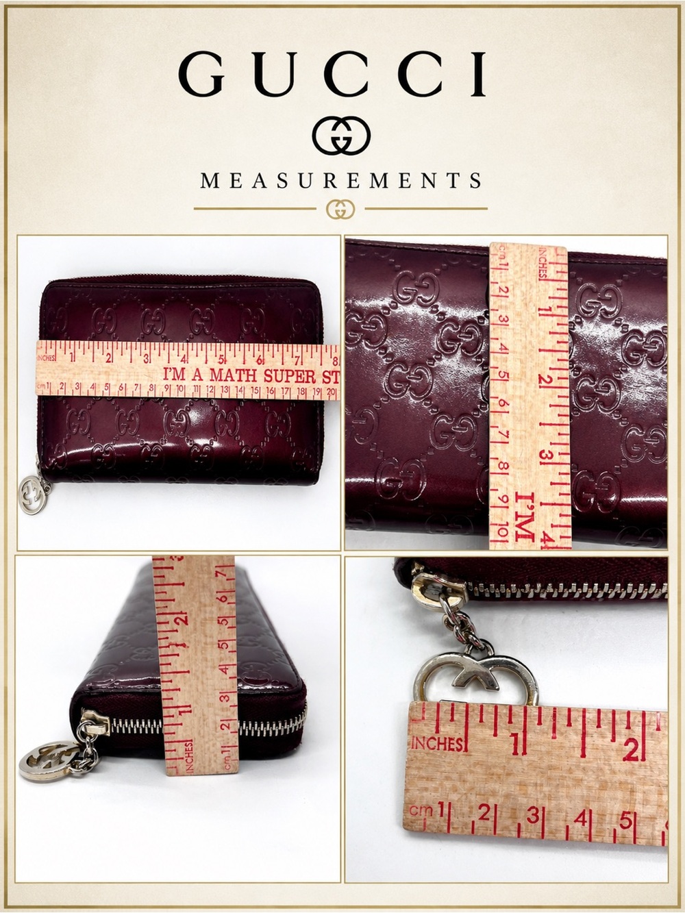Gucci GG Embossed Lovely Heart Zip Wallet Burgundy Patent COA - Picture 3 of 16